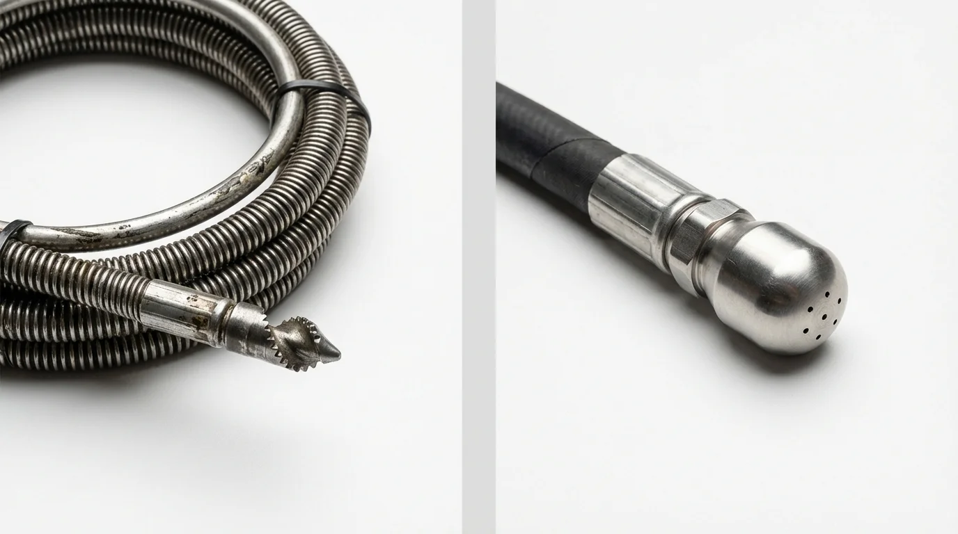 Drain snake cable and hydro jetting nozzle used for drain cleaning in Ottawa, OH